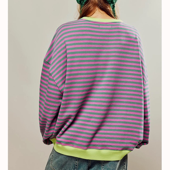 Free People Striped Crew Neck D U P E - Picture 2 of 4